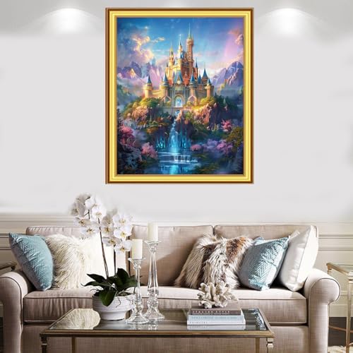 Foxnyart Stamped Cross Stitch Kits Full Range of Embroidery Needlework Starter Kits for Beginners Adults 11CT Embroidery Patterns Art Crafts DIY Needlepoint Kit-Magic Rainbow Castle 16x20 inchs - color: DIYcolor16