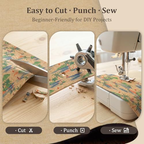 SORENCUT Patterned Cork Fabric by the Yard for Sewing – Blue Palm Abstract Cork Leather Fabric Sheet with Flexible Backing for DIY Crafts, Earrings, Bags, Wallets & Handmade Accessories, 12.5 x 54 in - color: Blue Palm Abstract