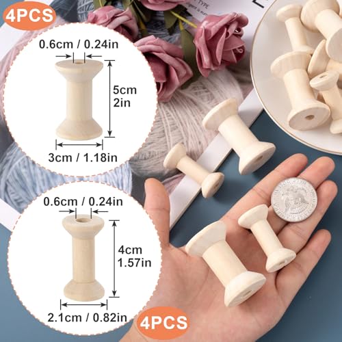 Pndeyo 8pcs Wooden Spools of Crafts, Empty Natural Wood Thread Spools, Unfinished Wooden Textile Bobbin for Organizing Cord Twine Ribbon Chains Elastic Threads - color: Wood Color, 8pcs-4cm&5cm