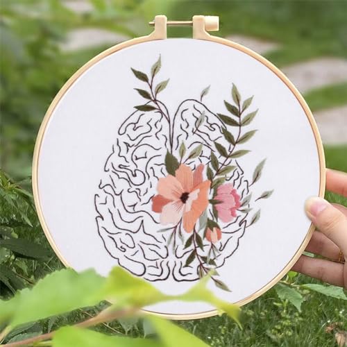 Yangshine 3 Sets Human Anatomy Embroidery Kit for Beginners,Heart,Lungs,Bones, Anatomy Floral Art Print Cross Stitch Kits,Including Hoops, Fabric,Threads,Needles,Instructions and Tool Kit - color: Heart Lungs Bones