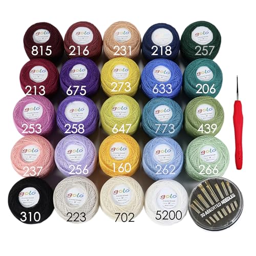 golo 24 Skeins Crochet Thread Size 30 Embroidery Thread 10gX24 Crochet Yarn for Hand Knitting 30-24-1 - color: 0000-30-24