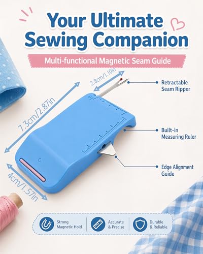 Magnetic Seam Guide for Sewing Machine, with Scale & Seam Ripper - color: Blue