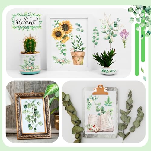BBTO 12 Sheets Rub on Transfers for Crafts Wood Furniture DIY, 5.5" x 5.7" - style: Eucalyptus Leaf