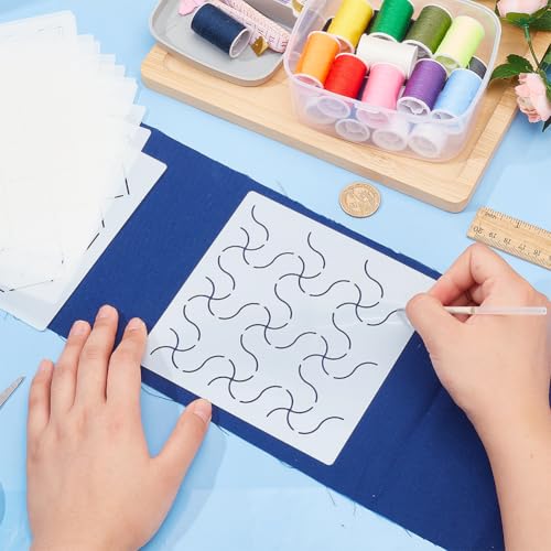 FREEBLOSS 12Pcs Sashiko Stencils Sashiko Embroidery PET Template Drawing Line Template for Hand Quilting Sashiko Patterns Templates Embroidery Stencils 5.5 * 5.5'' - style: Basic