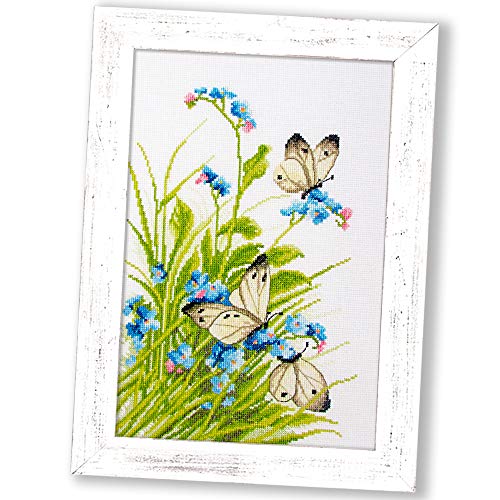 Povitrulya Counted Cross Stitch Kit 'Butterflies on Flowers' - Hand Embroidery Set - color: Butterfly