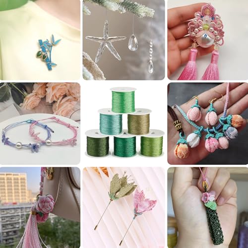 KISSITTY 328 Yards 6 Rolls Polyester Braided Metallic Thread Embroidery Threads Thin Beading String Jewelry Beading Thread for Jewelry Making Embroidery DIY Braided Bracelets Sewing Craft Bead Weaving - style: Assorted 4