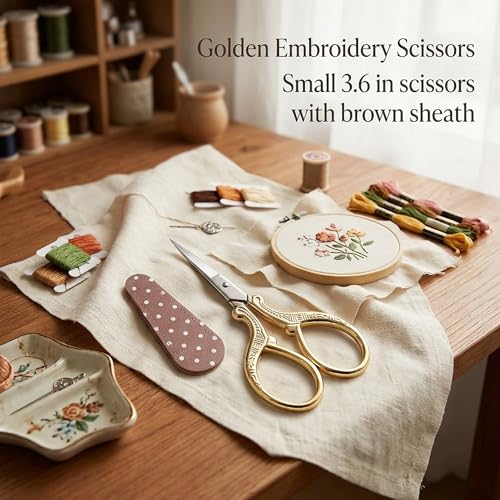 BIHRTC 3.6Inch Vintage Crochet Scissors Small Embroidery Sewing Handcraft - color: Gold
