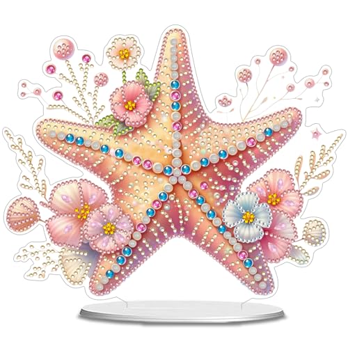 POETRYDRAW Diamond Art Ornament Desktop Kit Starfish, Stand Up Diamonds Painting Ornament for Adults, 5D DIY Special Diamond Gem Craft Tabletop Placement Board Kit - color: Starfish