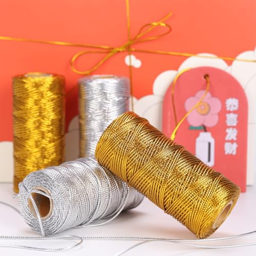 1.5mm Metallic String Decorative Metallic Bakers Twine Metallic Thread Rope for Craft Jewelry Making DIY Christmas Ornament Hanging Decoration, 3 Color E, 330 Yard - color: 3 Color E