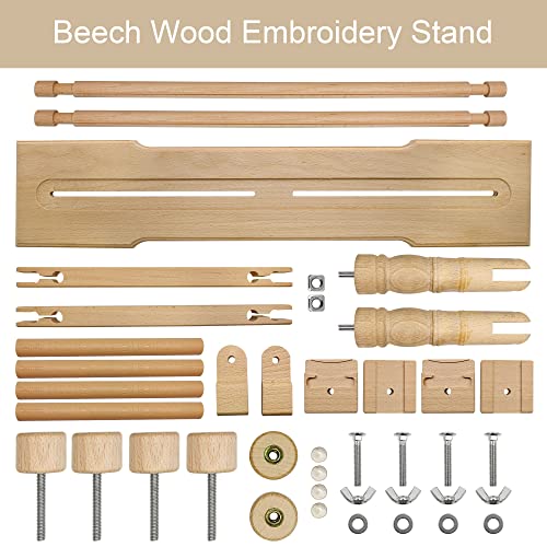 Embroidery Frame Stand - Adjustable Cross Stitch Scroll Frame, Beech Wood Quilt Frame Needlepoint Holder Floor Table Lap Stand Embroidery Hoop Holder for Stitching Sewing Craft