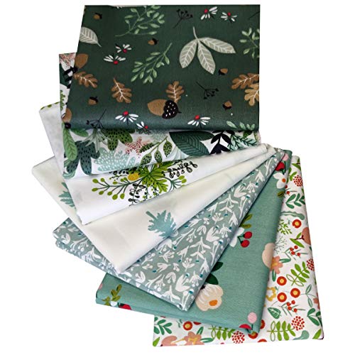 7pcs Cotton Craft Fabric Bundle 18" x 22" Pre-Cut Quilt Squares Fat Quarters Quilting Fabric for Sewing Crafting Patchwork DIY Scrapbooking Nut Green - color: Nut Green