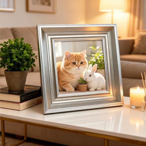 6x6 Silver Picture Frame, Real Glass, MDF, Black Backing, Wall/Tabletop - color: Silver, size: 6x6