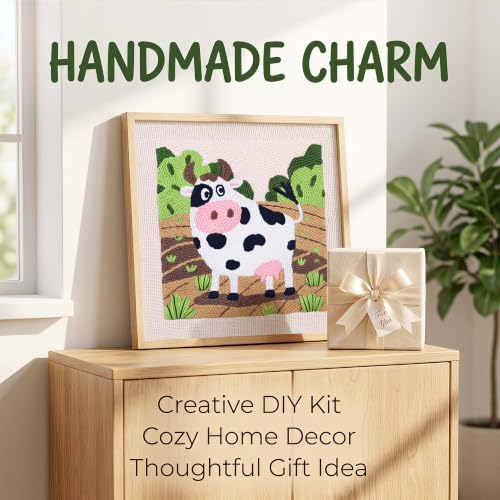 Embroidery Punch Needle kit Frame, Embroidery Starter Kits for Beginner,Punch Needle Fabric with Pattern,Threader, Yarns,Embroidery Hoops & Rug Punch (Green-Brown) - color: Green-brown