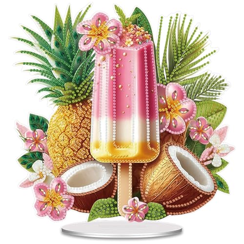 POETRYDRAW Diamond Art Ornament Desktop Kit Ice Cream Fruit, Stand Up Diamonds Painting Ornament for Adults, 5D DIY Special Diamond Gem Craft Tabletop Placement Board Kit - color: Ice Cream Fruit