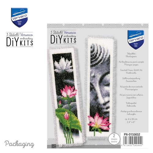 Vervaco Cross Stitch Bookmark Kit Lotus and Buddha (Set of 2) 2.4" x 8" - size: 40 x 2 x 20 cm