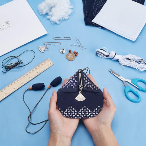 ACRNIGHEET Sashiko Coin Purse Kit Beginner Persimmon Blossom Embroidery Kit with Printed Sashiko Fabric Coin Purse Kit with Instructions Sashiko Kit for Beginners Traditional Japanese Sashiko DIY Kit