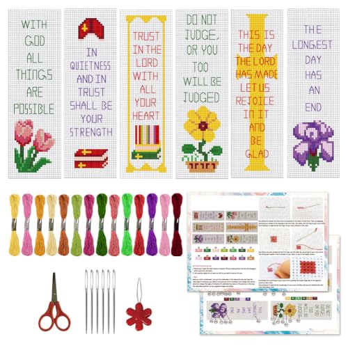 ORIGACH 6 Set Bible Verses Cross Stitch Bookmark Kit for Beginner - style: Bible Verses Cross Stitch Bookmark Kit