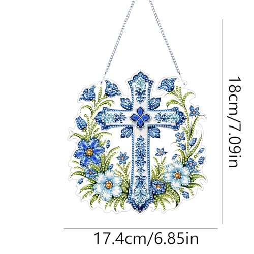 ARPADAMO Hanging Diamonds Art kit for Adult,DIY Cross Flowers Pendant Diamonds Painting Art Kit, 7.0x6.8 inch Acrylic Diamonds Painting Board Kit Ornament, Special Crystal Diamond Hanging Ornament - color: DP01402