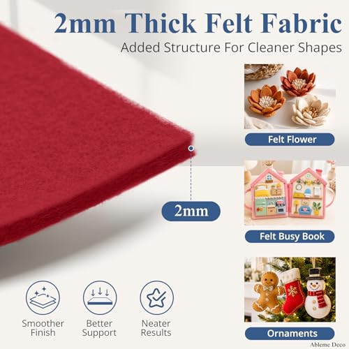12" x 12" Felt Sheets for Crafts, 2mm Stiff Felt Fabric (12 Pcs), Red - color: Red