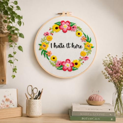 Nuberlic Floral Embroidery Kit for Beginners,Funny Embroidery Practice Kit - color: flower11