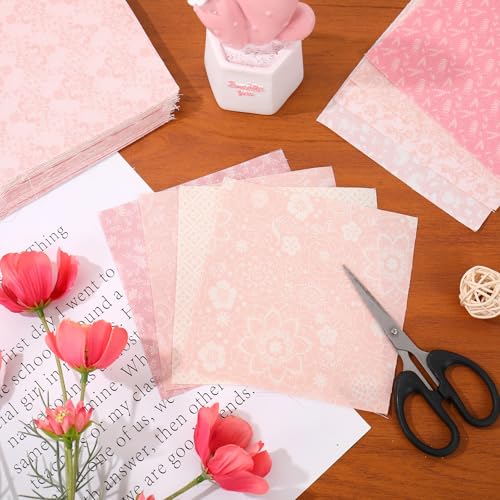 Whaline 60Pcs Flower Charm Square 5-Inch Cotton Fabric Squares Bundles Pink Floral Leaves Quilting Sewing Fabrics for DIY Handmade Craft Decor - size: 5 x 5 inch