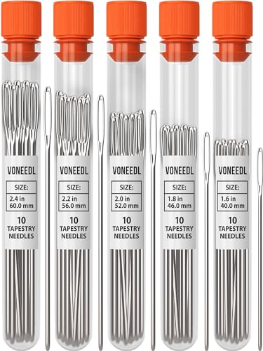 VONEEDL Large Eye Blunt Tapestry Needles (Pack of 50) - 5 Sizes with 5 Storage Tubes - Perfect for Darning, Embroidery, Cross-Stitching, Needlepoint, Crafting, Knitting, Weaving, and DIY - size: 50pcs - 5 sizes