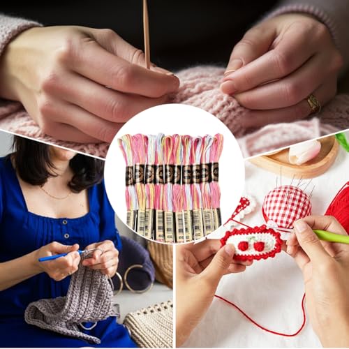 10 Skeins 87.5 Yards 6 Strands Pink Friendship Bracelet String Hand Variegated Embroidery Floss Gradient Cross Stitch Thread Yarn Bracelets Threads Bulk for Sewing Crochet Crafts Stitching - color: Pink
