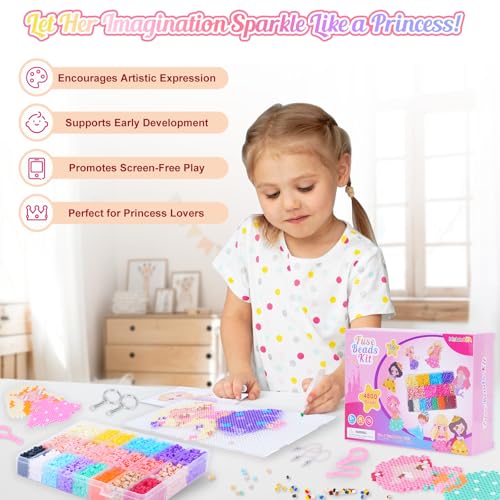Meland Fuse Beads Kit, 5MM 4800 Princess Rainbow Beads for Girls Ages 5-12 - size: 4800 pcs without Iron