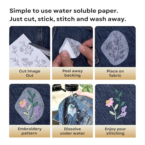 Stick and Stitch Embroidery Patterns, Floral/Alphabet Designs, Water Soluble Embroidery Stabilizer Transfer Paper, Beginner Hand Embroidery Kit for Gifts (Floral Alphabet) - color: Floral Alphabet
