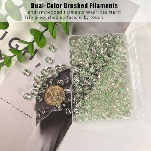 8mm Hand-Drawn Glass Beads Bulk 200pcs Pink Green Round - color: Green&Pink 8mm