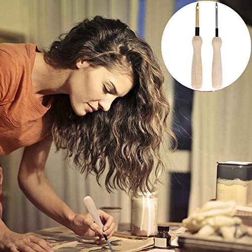 2 Pcs Embroidery Needle Pen and Threaders Wooden Handle Embroidery Pen Set Sewing Embroidery Punch Needle Weaving Tools for DIY Craft Stitching Applique Embellishment