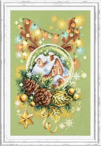 Wizardi Counted Cross-Stitch Kit Light Christmas 100-245 Magic Needle. Advanced Needle Punch Kits for Adults Painted, Beginner Needlepoint Kits for Adults - color: Light Christmas