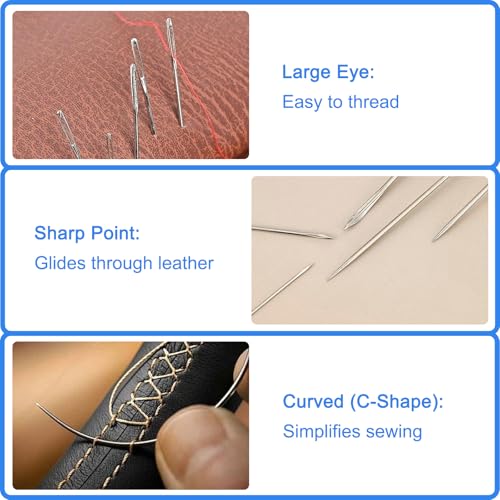 14PCS Hand Sewing Needles Kit, Heavy Duty Large Eye Leather Needle