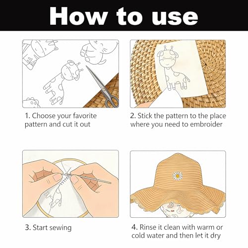 4 Sheets Retro Floral Stick and Stitch Embroidery Stabilizers, 11.7x8.3 Inch Water Soluble Embroidery Transfer Paper with Pre-Printed Flower Patterns for DIY Hand Embroidery Beginners Lovers Gifts