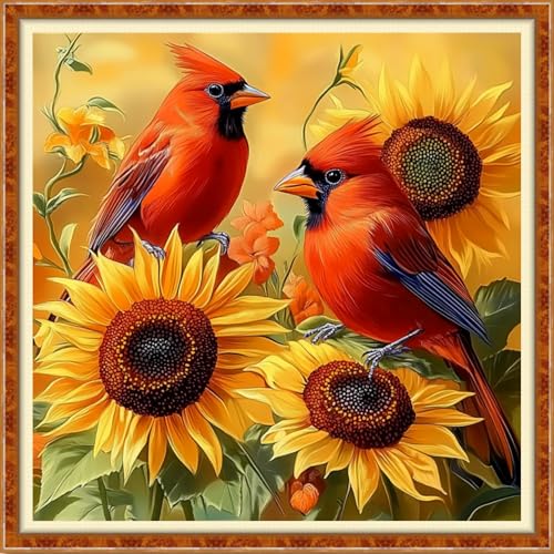 Funchey Counted Cross Stitch Kits for Adults Needlepoint Kits Unprinted Cross Stitching Embroidery Kit 11CT Cross Stitch Supplies-Sunflower Bird 18x18 inch - color: Artcolor40
