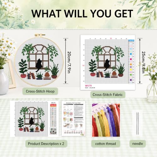 Plant Black Cat Stamped Cross Stitch Kits for Adults Beginners with Frame - color: Black Cat Plants Cross Stitch