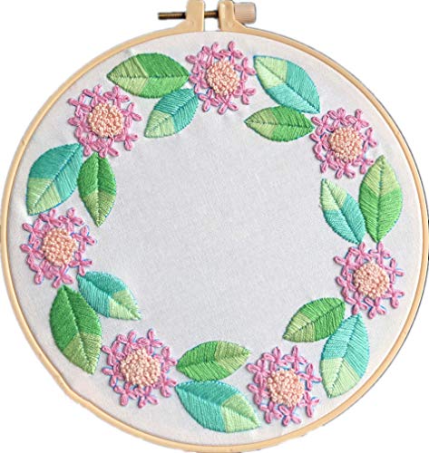 Abillyn Embroidery Starter Kit Pink Flower Stamped with Printed Pattern Cross Stitch Embroidery Kits (Flower 2) - color: Flower 2