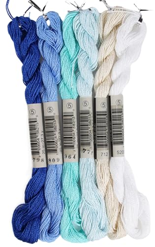 KCS 162 Yards(150 Meters) Mercerized Pearl Cotton Crochet Needlepoint Thread,Size 5,6 skeins,Mixed Color 21 - color: 6color21, size: 6 skeins
