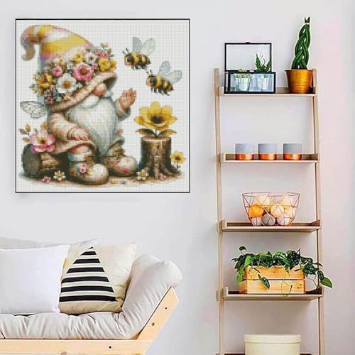 Gnome Stamped Cross Stitch Kits Gnome Cross Stitch Patterns,Bee Dimensions Cross Stitch Kits Embroidery Kit Arts and Crafts for Beginners 13.7x13.7 inches - color: D051