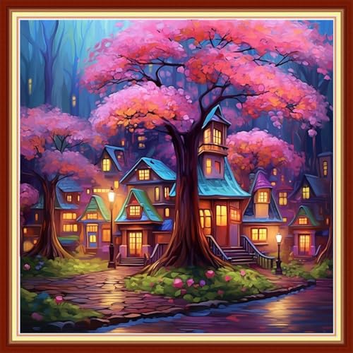 Artvxeay Stamped Cross Stitch Kits | Embroidery Kits for Beginners Craft Kit Needlepoint for Adults Supplies DIY 11CT-(Dream Cabin 18x18 inch) - color: Dream Cabin 18x18 inch