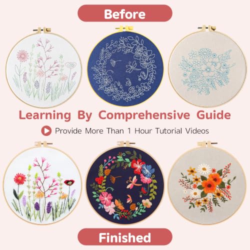 Meyocky Embroidery Kit for Beginners with Floral Leaf Patterns Stitch Video - color: Floral
