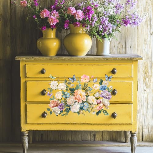 3 Sheets Rub on Transfers for Crafts and Furniture,Flower Cluster,Cold IOD Transfers Stickers,Rub on Transfer Stickers for Wood,Paper,Glass,Desk,DIY Home Decor(11.8x5.9 Inch) - style: Big flower cluster