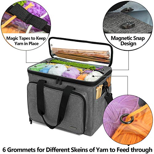 Teamoy Knitting Bag, Yarn Storage Organizer Crochet Bag Tote, Gray - color: Gray