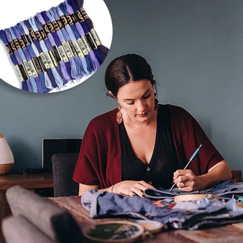 18 Skeins 6 Strands Blue Cross Stitch Thread Variegated Gradient Embroidery Floss Needlepoint Friendship Bracelet String Yarn Threads Bulk for Hand Sewing Bracelets Needlecraft Stitching DIY - color: Blue