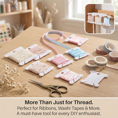 RAINFLOW 150PCS Plastic Embroidery Floss Bobbins - Thread Organizer Cards