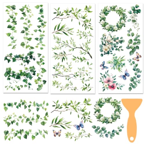 3 Sheets Nature Rub on Transfers for Furniture Crafts-Plant Vines and Branches Stickers Decal for Tables,Cabinets,Home Decor-5.9 x 11.8 inches Art Rub on Transfer Stickers - style: Green Vine