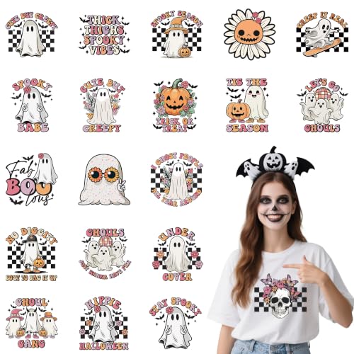 Retro Ghost Halloween Iron on Transfers 20 Pcs - color: Retro Ghost Halloween