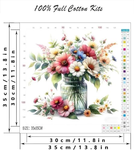 TCDZMYGS Stamped Cross Stitch Kits for Beginners,Vase Flowers 14x14in - color: cross stitch-0905-2