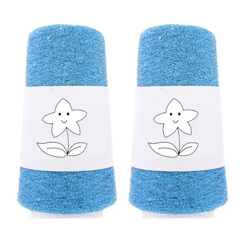 2 Balls Sequin Sparkle Lurex Yarn, Shining Glitter Metallic Knitting-in Accessory Yarn Thread for Knitting and Crochet Sweater Shawl 5000 Yards (1, Lake Blue) - color: Lake Blue