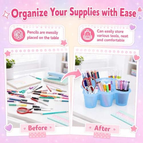 gisgfim 6 Pack Classroom Caddy Organizer with Handle, 6 Compartments, Colorful Clear - color: Colorful Clear
